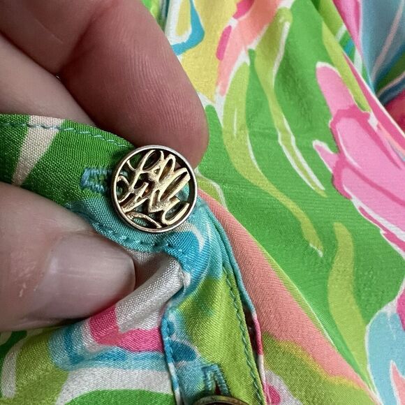 Lilly Women's Elsa Silk Blouse Size XXS Pink Green Elephant Print So A Peeling - Picture 7 of 10